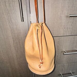Tan Leather Drawstring Bag